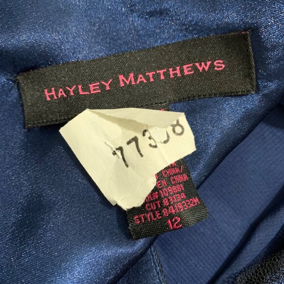 Hayley Matthews Navy Blue Lace & Chiffon Sleeveless Dress Size 12 Elegant Midi - Picture 5 of 10